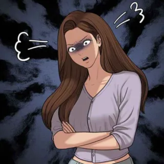 🛍 wütend, genervt, frustriert, Cartoon, Frau, Figur telegram sticker