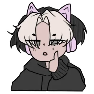 ⚪️ Chłopak anime, Kocie uszy, Kreskówka, Słodki, Naklejka, Słuchawki telegram sticker