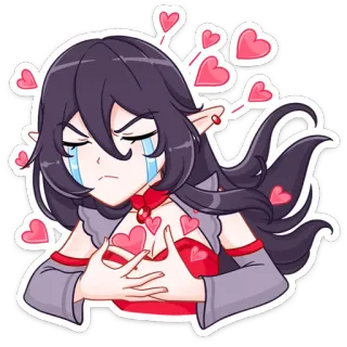 😍 anime, girl, elf, hearts, cute, sad telegram sticker