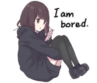 😶 I am bored. dziewczyna anime, znudzony/a, słodki/a, kreskówka, młodzież, ilustracja telegram sticker