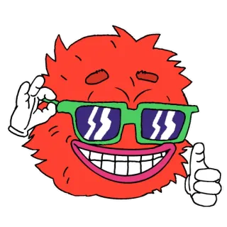 👍 kreskówka, postać, potwór, fajne, kciuk w górę, okulary telegram sticker