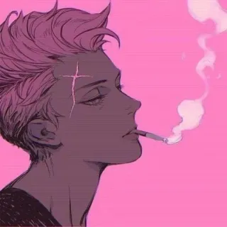 🚬 fumar, cigarrillo, anime, personaje, rosa, ilustración, dibujo telegram sticker