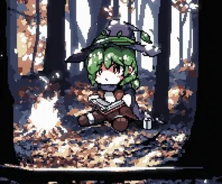 📖 Dziewczyna anime, Wiedźma, Las, Czytanie, Pixel art telegram sticker