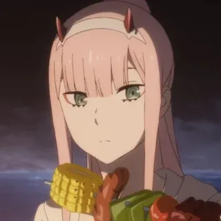 🍤 Zero Two Darling in the Franxx 动漫, 02, Darling in the Franxx, 角色, 食物, 插画 telegram sticker