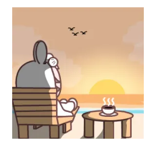 🌅 Hase, Strand, Kaffee, Entspannung, Sonne, Sonnenuntergang, Entspannen, Cartoon telegram sticker