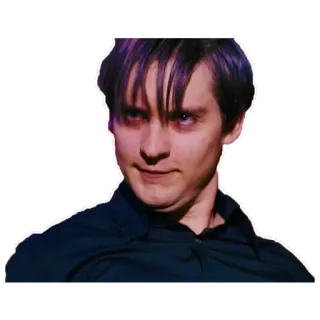 😚 Peter Parker Spider-Man Peter Parker, Spider-Man, Tobey Maguire, mal, sourire narquois, méchant, mème telegram sticker