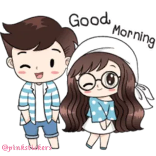 ☀️ Good Morning cartoon, couple, morning, good morning, cute, happy telegram sticker