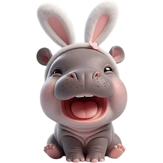 🤣 ippopotamo, pasqua, orecchie da coniglio, carino, animale, cartone animato, mammifero telegram sticker