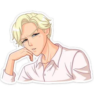 🤨 sticker, tóc vàng, áo sơ mi trắng, phong cách anime, người đàn ông, phim hoạt hình whatsapp sticker