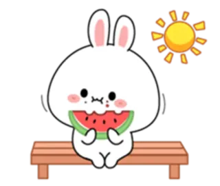 😀 lapin, lapin, pastèque, été, mignon, dessin animé, soleil telegram sticker