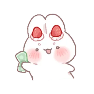 🍓 coelho, fofo, morango, kawaii, desenho animado, animal, feliz whatsapp sticker