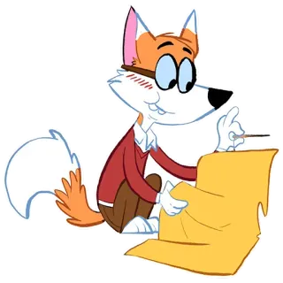 🧵 fuchs, cartoon, anthropomorph, figur, zeichnung, brille, schrift telegram sticker