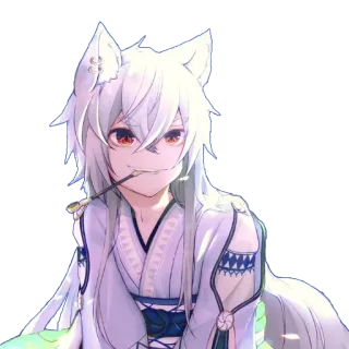 😏 Anime, Cáo, Kemonomimi, Dễ thương, Tóc trắng, Tai, Đuôi telegram sticker