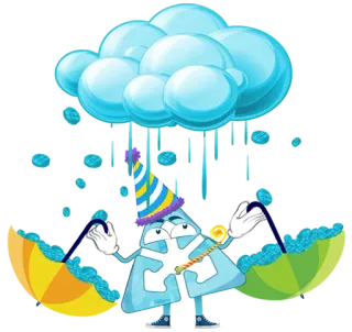 ☔️ 구름, 비, 우산, 파티 모자, 만화, 날씨 telegram sticker