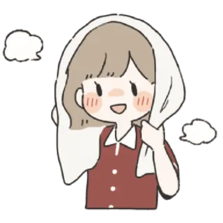 🌟 fille, serviette, dessin animé, mignon, cheveux, sourire telegram sticker