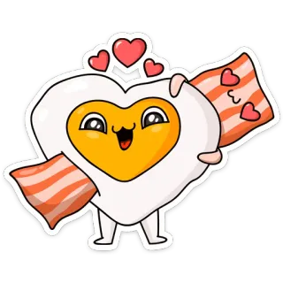 ❤️ Ei, Speck, Herz, Liebe, Cartoon, süß, Essen telegram sticker