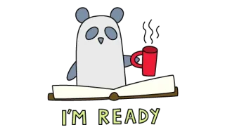 🐼 I'M READY Panda, Libro, Leyendo, Listo, Mono, Dibujos animados whatsapp sticker