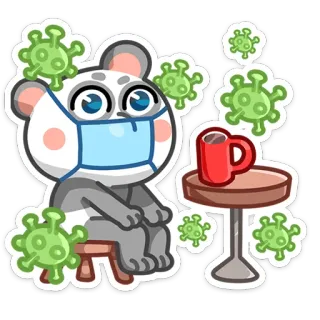 ☕️ Panda, Masque, Virus, Coronavirus, COVID-19, Pandémie, Santé, Dessin animé whatsapp sticker