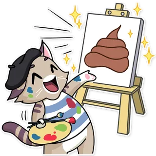 💩 chat, artiste, peinture, béret, caca, drôle, dessin animé, fantaisiste telegram sticker