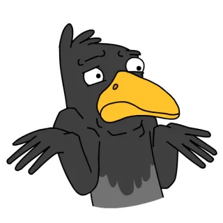 😶 crow, bird, shrug, confused, cartoon whatsapp sticker