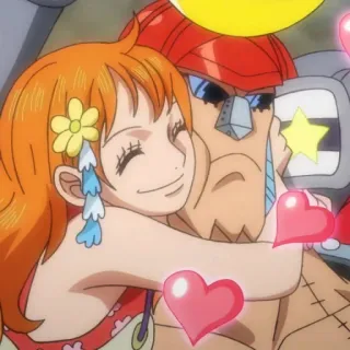 🥰 Franky One Piece 动漫, 机器人, 橙色头发, 爱心, 拥抱 telegram sticker