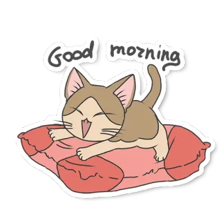 ⛅ Good morning แมว, อรุณสวัสดิ์, การ์ตูน, น่ารัก, สัตว์, หมอน telegram sticker