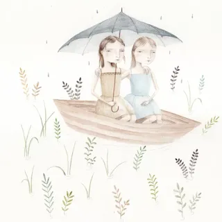 ☂️ filles, bateau, parapluie, pluie, amitié, aquarelle whatsapp sticker