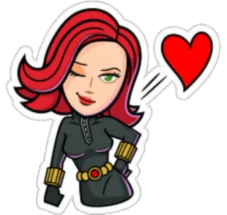 ❤ Black Widow Black Widow, Marvel, super-herói, desenho animado, mulher, coração, piscadela telegram sticker