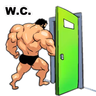 👋 W.C. toaleta, łazienka, umięśniony mężczyzna, kreskówka, fitness, kulturystyka, humor telegram sticker
