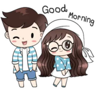 🌝 Good Morning 만화, 인사, 아침, 커플, 귀여운 whatsapp sticker