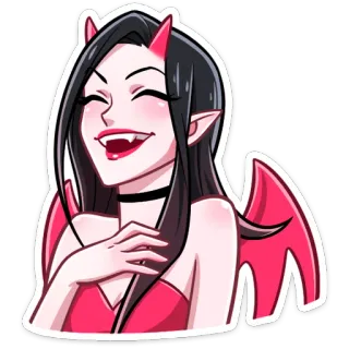 😂 демон, дьявол, крылья, рога, вампир, мультфильм, женщина telegram sticker
