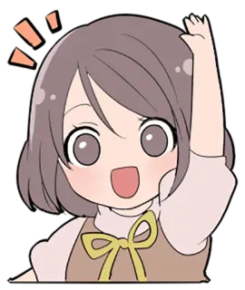 ✋ 动漫女孩, 开心/快乐, 举手, 兴奋, 贴纸, 卡通 telegram sticker