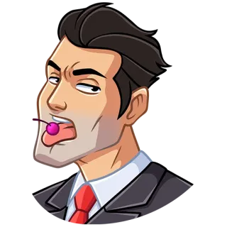 🍒 мужчина, вишня, язык, костюм, мультфильм, выражение лица, сарказм whatsapp sticker