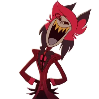 😂 Alastor Hazbin Hotel iblis, kartun, tertawa, merah, penjahat, radio telegram sticker