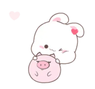 🐰 konijn, varken, schattig, dier, cartoon, liefde, hart telegram sticker