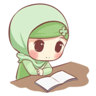 📖 kreskówka, dziewczyna, hidżab, islam, czytanie, książka, nauka telegram sticker