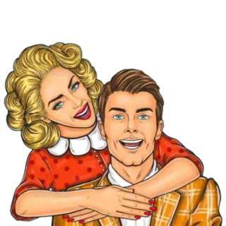 💑 couple, woman, man, pop art, love, cartoon telegram sticker