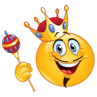 😇 Emoji, König, Krone, königlich, Zepter, Gesicht, glücklich, Cartoon telegram sticker