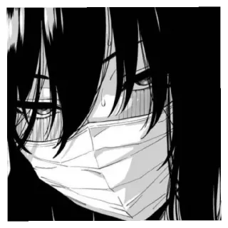 😷 Anime, Máscara, Mangá, Suor, Monocromático telegram sticker