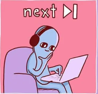 ⏩ next 宇宙人, ヘッドホン, ラップトップ, アニメ, かわいい telegram sticker