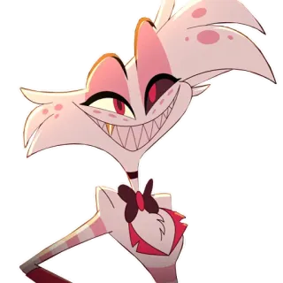 😊 Angel Dust Hazbin Hotel kartun, iblis, laba-laba, merah muda, seringai, animasi telegram sticker