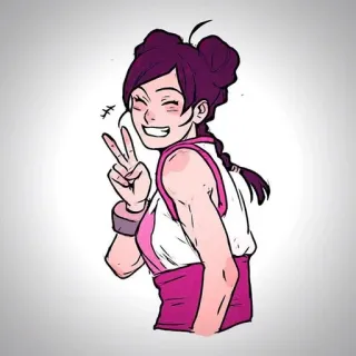 🎋 만화, 여자, 애니메이션, 캐릭터, 평화 기호, 미소, 포즈 telegram sticker