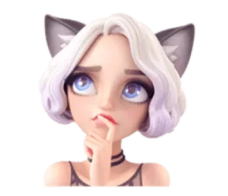 🤔 девушка-кошка, аниме, мультфильм, девушка, милая, ушки, чокер telegram sticker