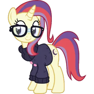 🙂 poni, dibujos animados, unicornio, gafas, suéter, luna, kawaii, lindo telegram sticker