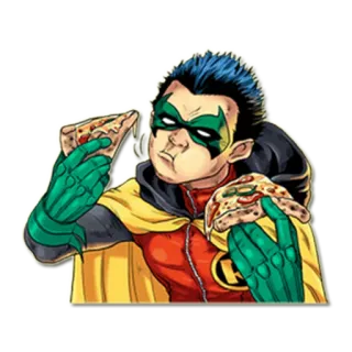 🍕 Robin 漫画, ピザ, コミック, 少年, スーパーヒーロー, 食べ物 telegram sticker