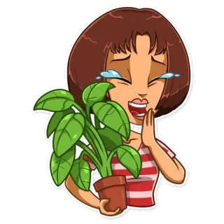 😂 piangere, pianta, triste, cartone animato, donna, felice whatsapp sticker