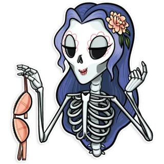 😏 esqueleto, mulher, sutiã, caveira, dia de los muertos, calavera, ilustração telegram sticker