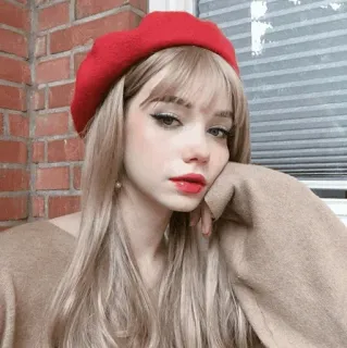 🥨 Frau, Porträt, Mädchen, Beret, blond, Mode telegram sticker