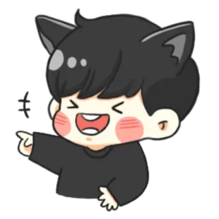 😂 кошачьи ушки, милый, мультяшный, счастливый, мальчик, указывает telegram sticker
