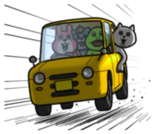 🚗 animales, dibujos animados, conducir, coche, lindo, amigos, amistad whatsapp sticker